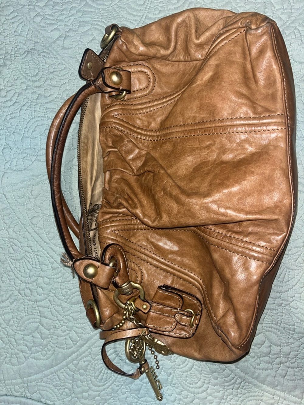 Juicy Couture Brown Leather Shoulder Bag with Brass Accents
